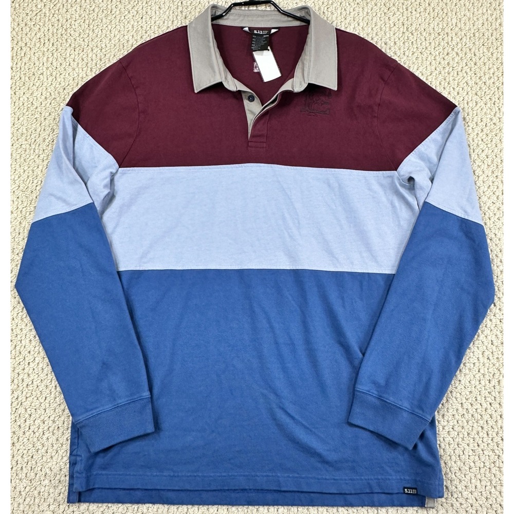511 Tactical Shirt Mens XL Blue/Red Color Block Long Sleeve Casual Rugby Polo